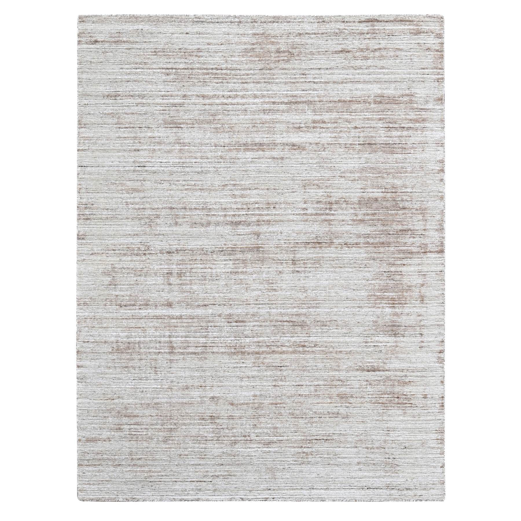 Shades of Brown, Hand Loomed, Wool and Plant Based Silk, Textured Pile, Borderless, Modern Design, Oriental Rug